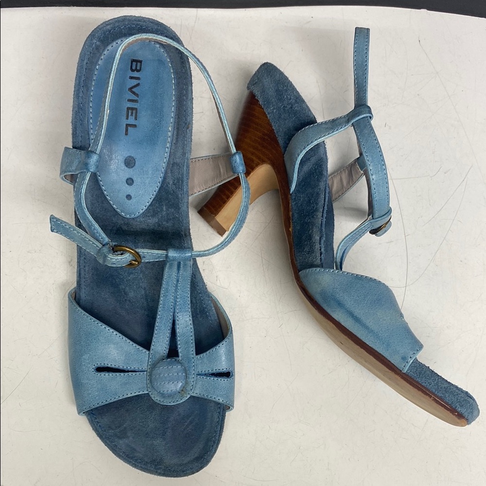 Biviel Light Blue Suede Strappy Heeled Shoes